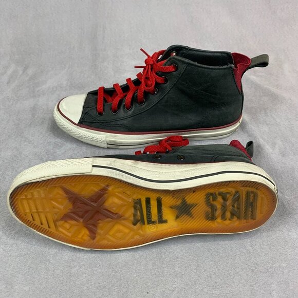 Converse John Varvatos Men Shoes 9 Gray Red Mid Top Leather Sneakers Rock Skater - Picture 1 of 12